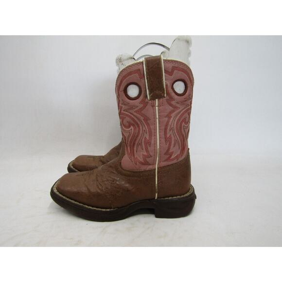 Durango Youth Sz 11 M Pink Brown Leather Buckaroo Stockman Cowboy Western Boots - Picture 1 of 11